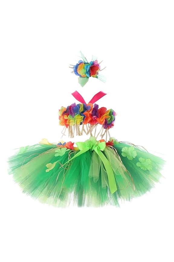 Big Kids Girls Tropical Luau Party Dress With Skirt For Beach Bonfire Dance Performance And Theme Celebration Green1 2-3 Years
