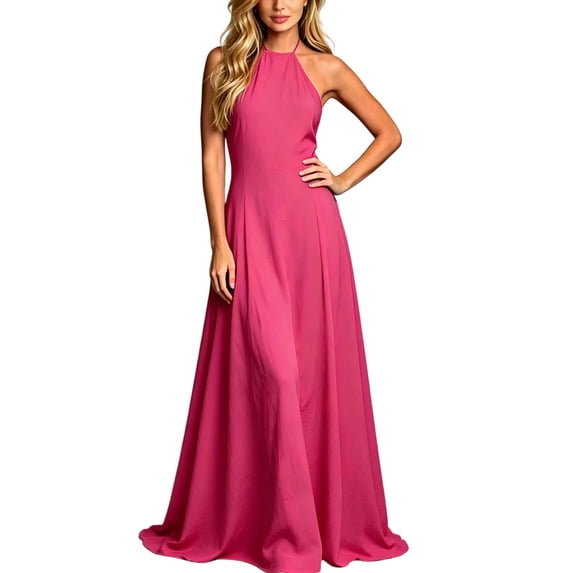 ZHOGXU Boho Wedding Guest Dresses For Women Sleeveless Halter Maxi Dress Elegant Summer Cocktail Dress,RD1,XXL