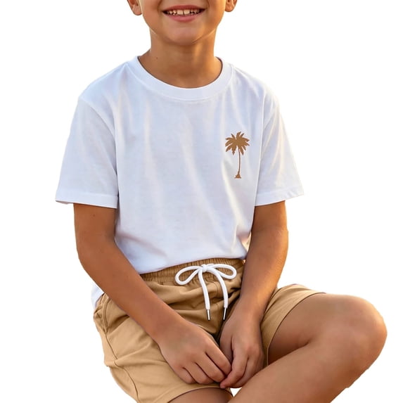 ZHOGXU Boys 2PCS Summer Short Sleeve T-Shirts and Beach With Graphic Print Shorts Set Outfits For Everyday Casual Wear