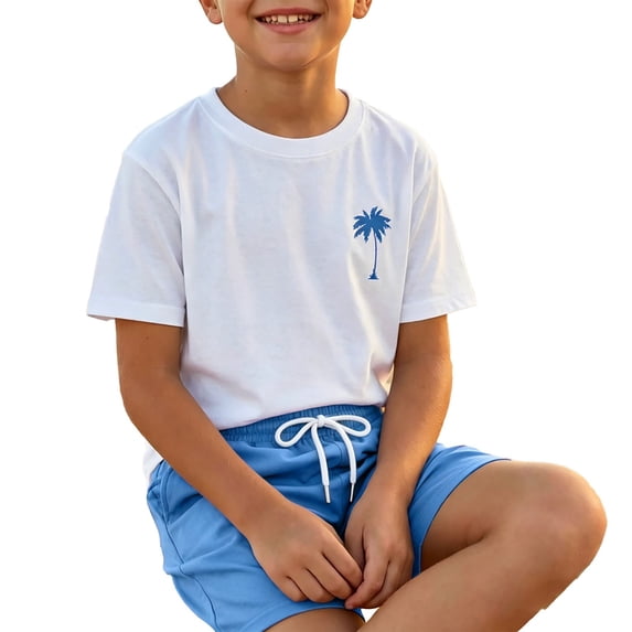 ZHOGXU Boys 2PCS Summer Short Sleeve T-Shirts and Beach With Graphic Print Shorts Set Outfits For Everyday Casual Wear