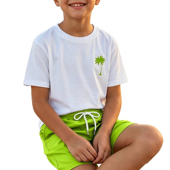 ZHOGXU Boys 2PCS Summer Short Sleeve T-Shirts and Beach With Graphic Print Shorts Set Outfits For Everyday Casual Wear