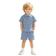 thumbnail image 1 of ZHOGXU Boys Baby Girls Solid Color Outfit Short Sleeve Button Front Summer Gentleman Top And Shorts 2PCS Set For Kids,Blue,6-12 Months, 1 of 6
