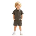 thumbnail image 1 of ZHOGXU Boys Baby Girls Solid Color Outfit Short Sleeve Button Front Summer Gentleman Top And Shorts 2PCS Set For Kids,Grey,6-12 Months, 1 of 6