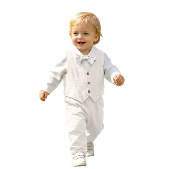 ZHOGXU Boys Gentleman Outfits Long Sleeve Romper Suspenders Pant Vest 3 Piece Sets Kids Casual Clothing Set,White,0-3 Months