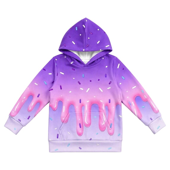 ZHOGXU Boys Girls Dripping Ice Cream Print Hoodie Long Sleeve Pullover Sweatshirt Kids Casual Classic Tops,3-4 Years