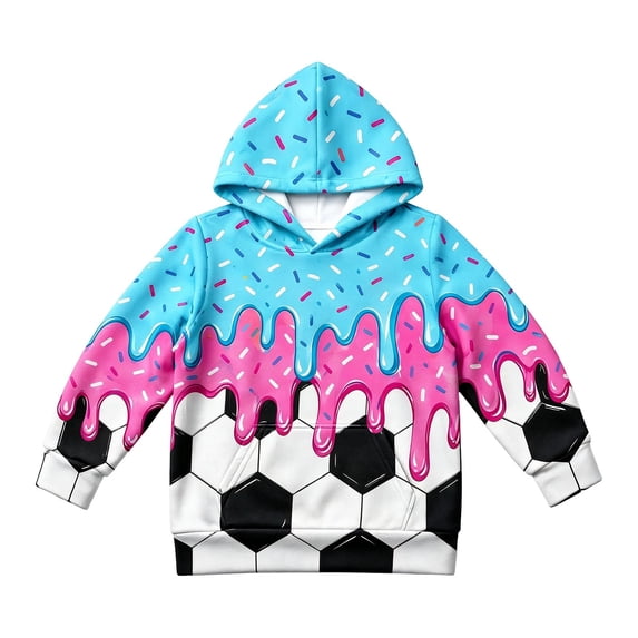 ZHOGXU Boys Girls Dripping Ice Cream Print Hoodie Long Sleeve Pullover Sweatshirt Kids Casual Classic Tops,8-9 Years