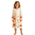 thumbnail image 1 of ZHOGXU Casual Halloween Themed Long Sleeve O Neck Robe Pumpkin Printed Ruffle Sleeve Kids Girls Loungewear Bedtime Comfortable, 1 of 5