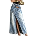thumbnail image 1 of ZHOGXU Casual Ladies Denim Midi Skirts Solid Color High Waist Wrap With Slit Button Front Layered Modern Design Party Club Wear, 1 of 4