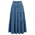 thumbnail image 1 of ZHOGXU Casual Midi Skirts For Womens Solid Color Elastic Waist Tiered Layered Outdoor Shopping Dating, 1 of 2
