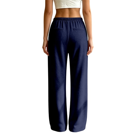 ZHOGXU Casual Wide Leg Drawstring Pants Womens With Elastic Waist Loose Straight Trousers Solid Color Sport Sweatpants Comfortable Everyday Wear
