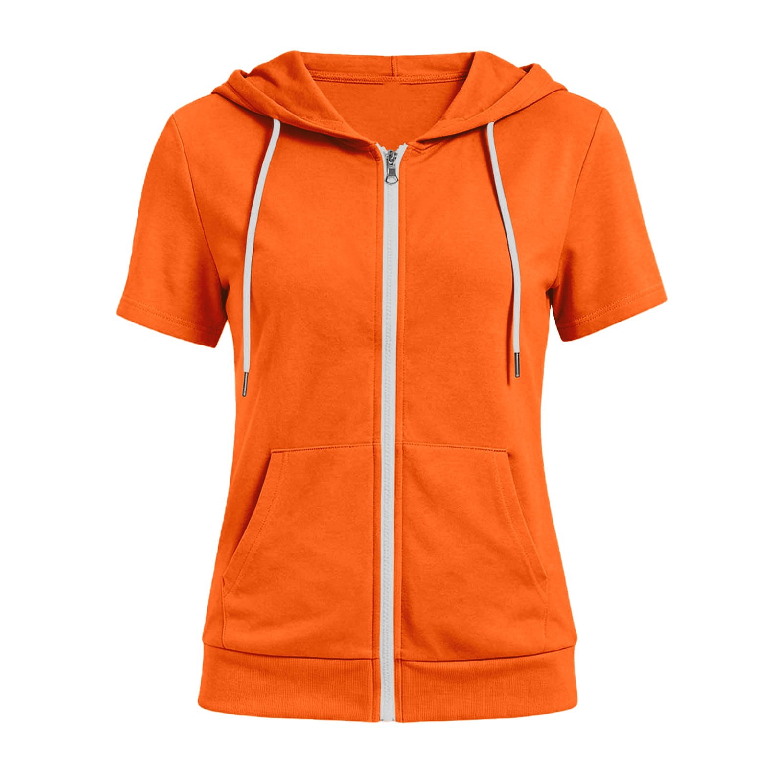 ZHOGXU Casual Zip Up Hoodie Jacket For Women Short Sleeve Hooded ...