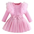 thumbnail image 1 of ZHOGXU Child Girl Outfits Solid Color Long Sleeve Top Solid Bowknot Skirt Two Pieces Set Spring And Summer Fashion Wear，Pink，L, 1 of 8