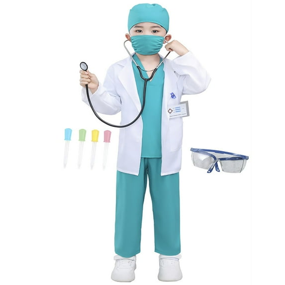 ZHOGXU Children Boys Girls Outfits White Lab Coat Baby Doctors Play Dress Fashion Sets For Stage Performance And Party Green 4-5 Years