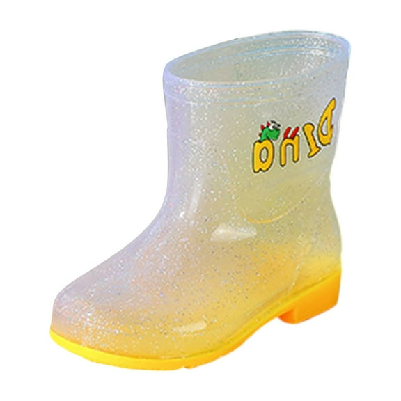 ZHOGXU Children Boys Girls Waterproof Rain Boots Mid Tube Fashion Flat Soft Bottom Cartoon Print Sequins Transparent Outdoor Rain Shoes,Yellow,4-4.5 Years