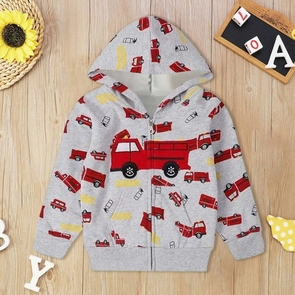 ZHOGXU Children Boys Hoodies With Pocket Long Sleeve Cartoon Print Zipper Loose Fit Casual Sweatshirt For Daily Wear Red 11-12 Years