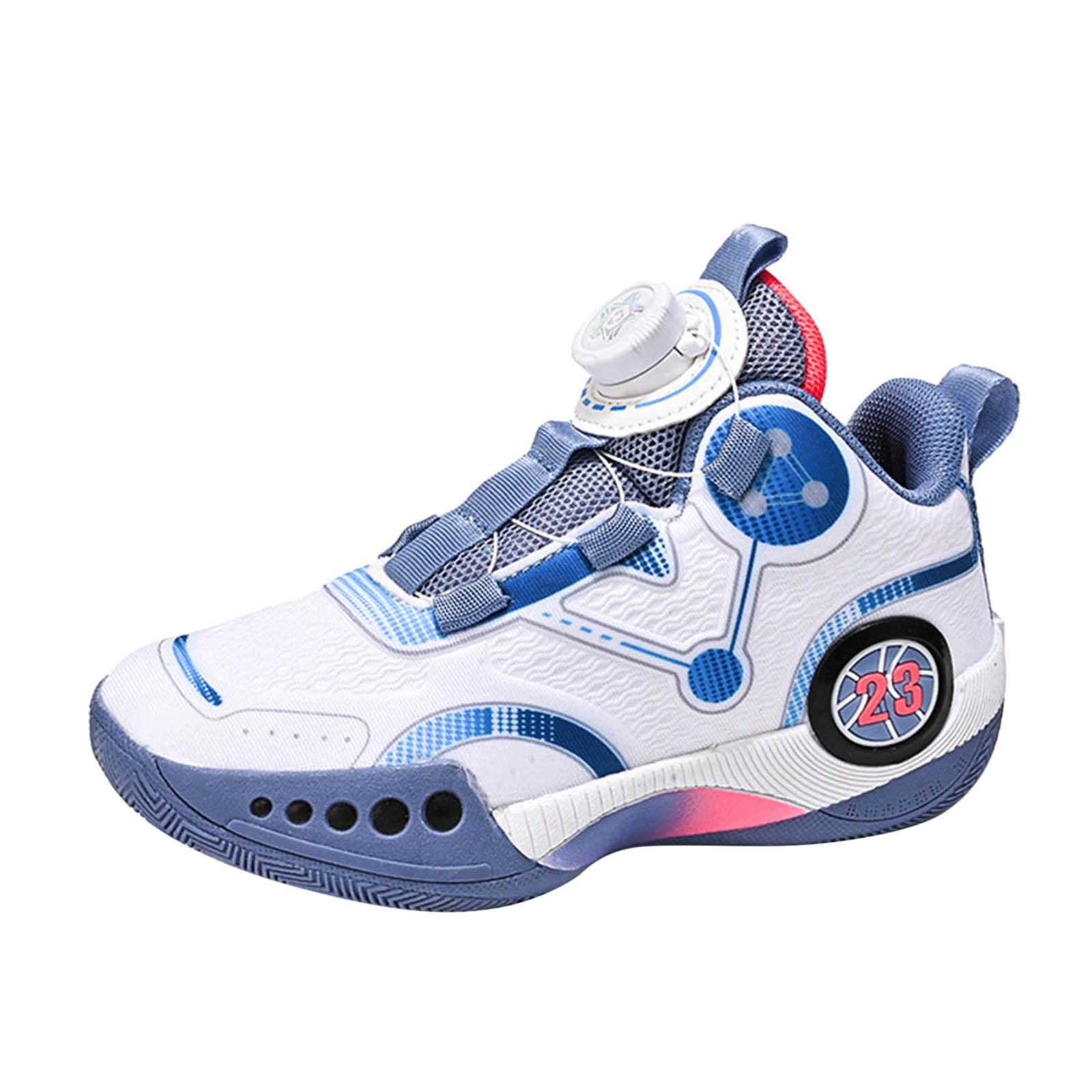 ZHOGXU Children Boys Sneakers Breathable Lightweight New Mesh Rotating Button Medium And Large Sports Shoes,Blue,7-8 Years