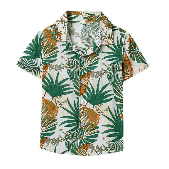 ZHOGXU Children Boys Summer Casual Top Floral Print Short Sleeve Lapel Stylish Comfortable Breathable T Shirt For Beach Vacation,Green,12-18 Months