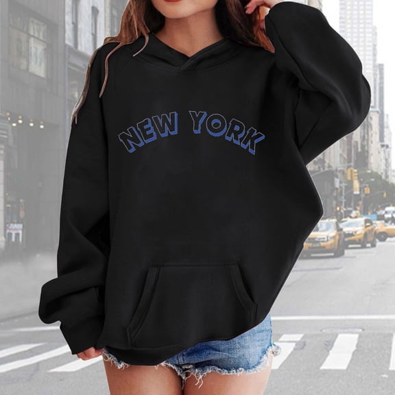 ZHOGXU Children Girls Boys Hoodies With Pocket Long Sleeve Letter Print Soft Loose Sweatshirt For Autumn Winter Daily Wear Black 7-8 Years