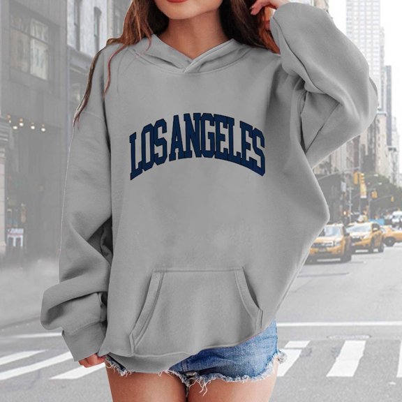 ZHOGXU Children Girls Boys Hoodies With Pocket Long Sleeve Letter Print Soft Loose Sweatshirt For Autumn Winter Daily Wear Grey 13-14 Years