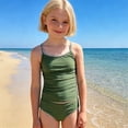 thumbnail image 1 of ZHOGXU Children Girls Two Piece Swimwear Sleeveless Suspenders Solid Color Top And Shorts Comfortable Fashion Beachwear For Pool Beach,Army Green,10-11 Years, 1 of 8
