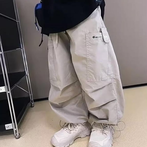 ZHOGXU Children Kids Boys Cargo Pants Elastic Waist Solid Color Wide Leg Fashion Comfortable Trousers With Pockets For Casual Daily Wear,Khaki,4-5 Years