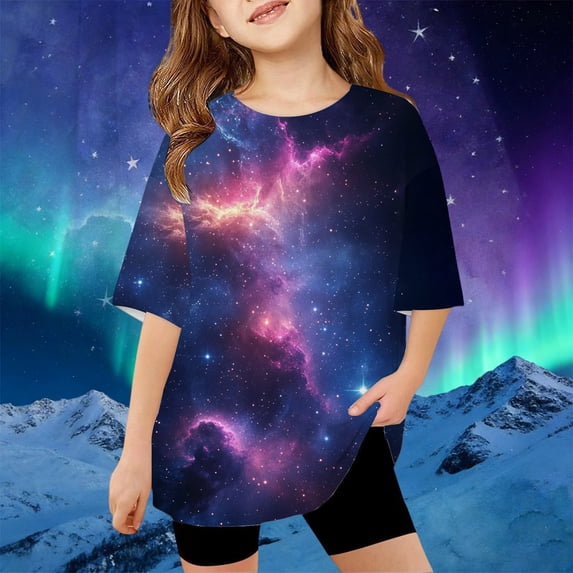 ZHOGXU Children Kids Boys Girls T Shirt Short Sleeve Round Neck Star Print Loose Fit Comfortable Tee Top For Casual Daily Wear,Blue,10-11 Years