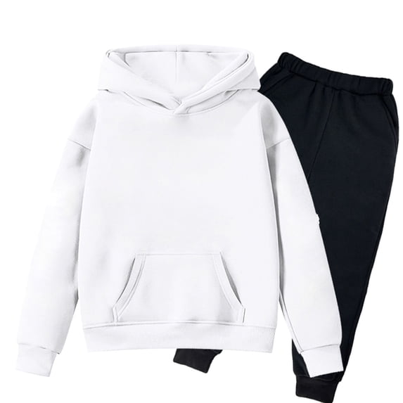 ZHOGXU Children Kids Girls Boys Outfit Long Sleeve Solid Color Pocket Hoodies And Pants Two Piece Comfortable Soft Sets Playwear For Casual Daily Wear,White,4-5 Years