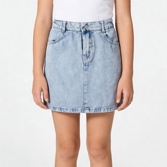 ZHOGXU Children Kids Girls Denim Skirt High Waist A Line Stretchy Comfortable Fashion Mini Skirt With Pocket For Summer Daily Wear,Blue,9-10 Years