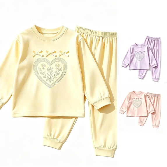 ZHOGXU Children Kids Girls Outfits Long Sleeve Round Neck Cartoon Print Tops And Pants Comfortable Breathable Sets For Home Wear,4-5 Years