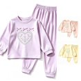 thumbnail image 1 of ZHOGXU Children Kids Girls Outfits Long Sleeve Round Neck Cartoon Print Tops And Pants Comfortable Breathable Sets For Home Wear,3-4 Years, 1 of 4