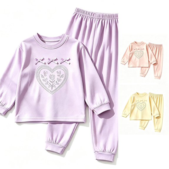 ZHOGXU Children Kids Girls Outfits Long Sleeve Round Neck Cartoon Print Tops And Pants Comfortable Breathable Sets For Home Wear,3-4 Years