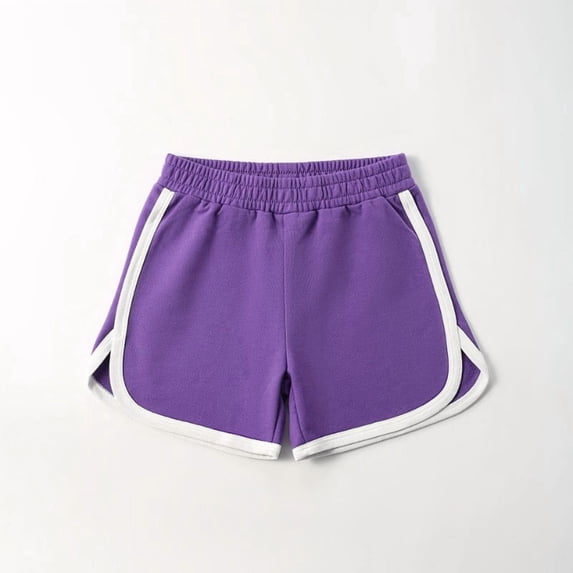 ZHOGXU Children Summer Boys Girls Shorts Elastic Waist Color Block Breathable Comfortable Soft Shorts For Casual Daily Wear,Purple,14-15 Years
