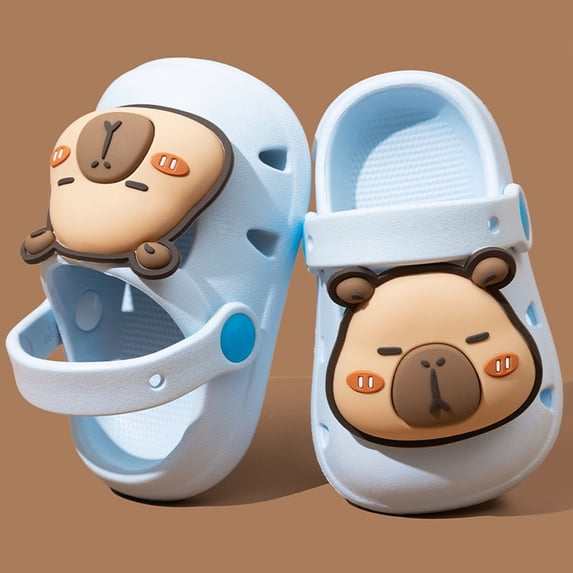 ZHOGXU Children Summer Boys Girls Slippers Closed Toe Non Slip Thick Bottomed Cartoon Design Comfortable Breathable Shoes For Indoor Outdoor Wear,Sky Blue,12-18 Months