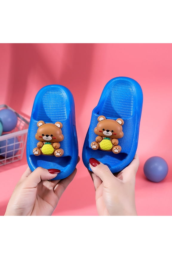 Children Summer Girls Boys Slippers Open Toe Non Cute Pineapple Animal Print Lightweight Breathable Shoes For Indoor Outdoor Activities,Blue,2.5-3 Years