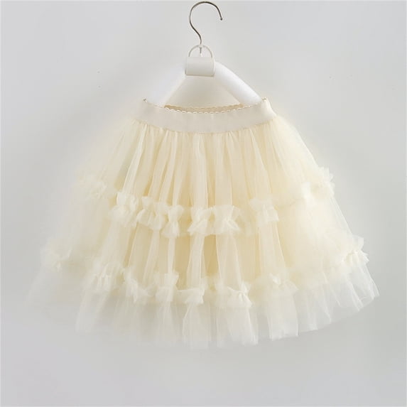 ZHOGXU Childrens Kids Girls Skirt Elastic Waist Solid Color Layered Hem Mesh Comfortable Fashion Mini Skirt For Casual Daily Wear,Beige,12-24 Months
