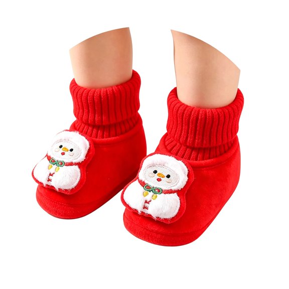 ZHOGXU Christmas Baby Knit Athletic Shoes 3D Embroidered Warm Winter First Walking Shoes Soft Xmas Crib Shoes,Red2,9-12 Months