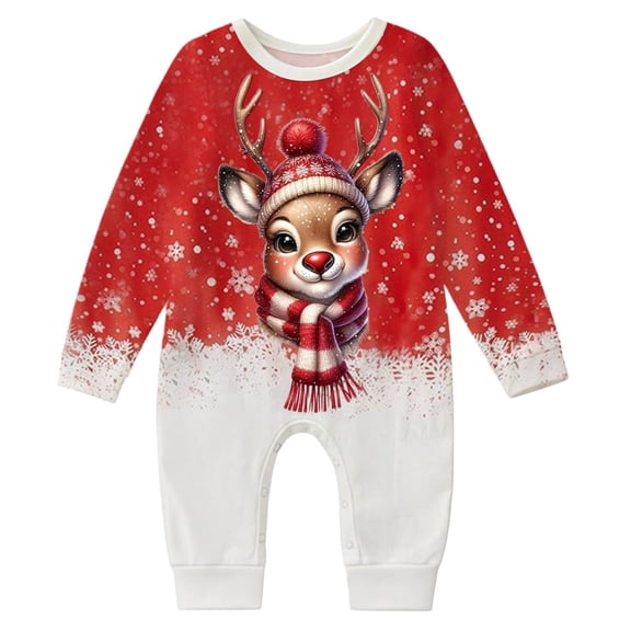 ZHOGXU Christmas Family Matching Pajamas Long Sleeve Reindeer Print Jumpsuits Comfortable Soft Holiday Festive Homewear Baby-Red 12-18 Months