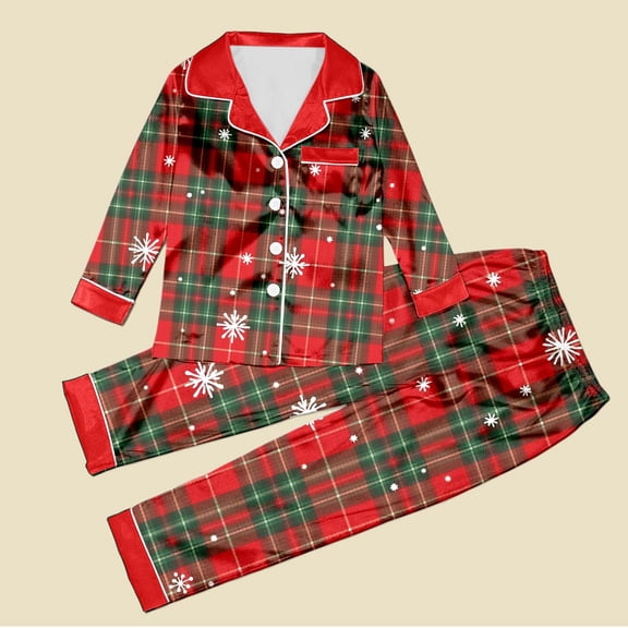 ZHOGXU Christmas Family Matching Pajamas Two Piece Long Sleeve Lapel Buttons Snowflake Print Top And Pants Comfortable Soft Holiday Festive Nightwear Outfits Child-Red 11-12 Years