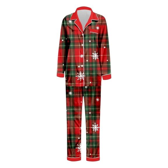 ZHOGXU Christmas Family Matching Pajamas Two Piece Long Sleeve Lapel Buttons Snowflake Print Top And Pants Comfortable Soft Holiday Festive Nightwear Outfits Mom-Red S