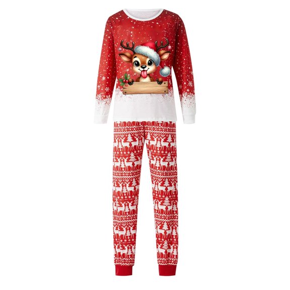 ZHOGXU Christmas Family Matching Pajamas Two Piece Long Sleeve Reindeer Print Top And Pants Comfortable Soft Holiday Festive Homewear Outfits Dad-Red S