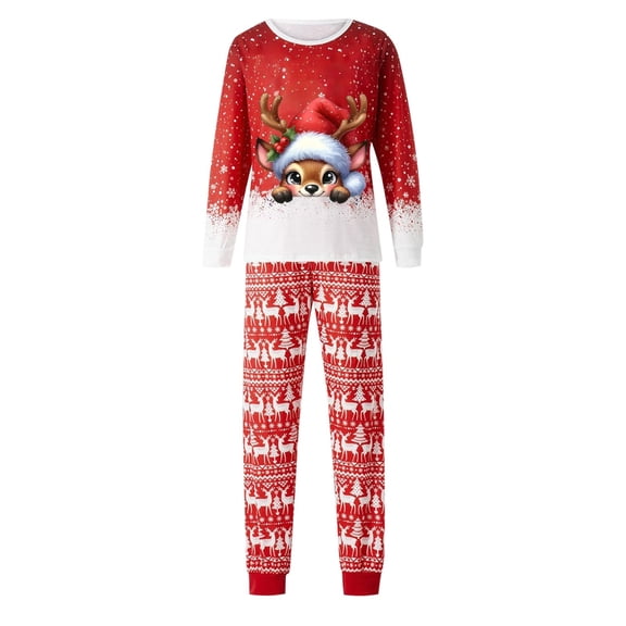 ZHOGXU Christmas Family Matching Pajamas Two Piece Long Sleeve Reindeer Print Top And Pants Comfortable Soft Holiday Festive Homewear Outfits Mom-Red M