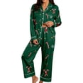 thumbnail image 1 of ZHOGXU Christmas Womens 2 Piece Pajama Sets Printed Long Sleeve Button Down Top Pant Pjs Sets Cozy Nightwear Homewear,Dark Green,L, 1 of 5