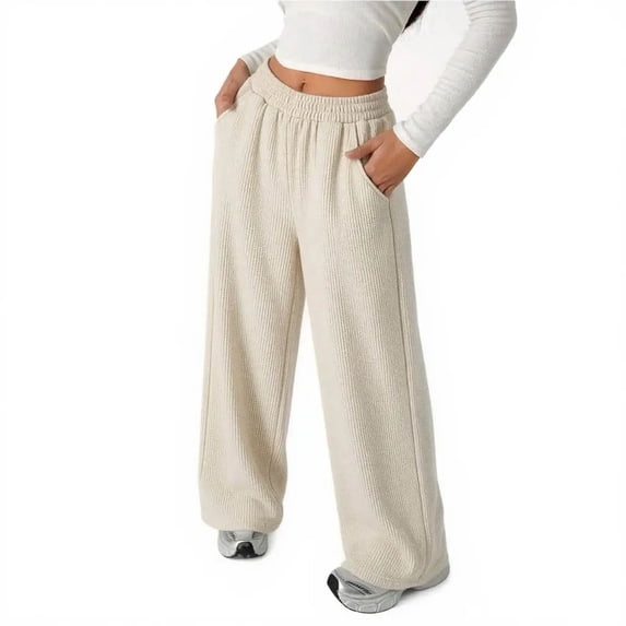 ZHOGXU Classic High Elastic Waist Solid Color Wide Leg Jogger Kids Girls Pants With Pocket Back To School Wear