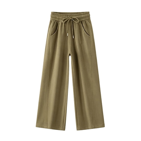 ZHOGXU Classic Solid Color Elastic Waist Drawstring Wide Leg Jogger Kids Girls Pants With Pocket Back To School Wear