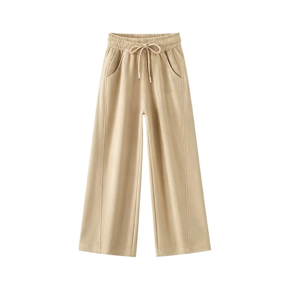 ZHOGXU Classic Solid Color Elastic Waist Drawstring Wide Leg Jogger Kids Girls Pants With Pocket Back To School Wear