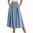 thumbnail image 1 of ZHOGXU Classic Style Midi Skirts For Womens Elastic Waist A Line Button Front With Pocket Outdoor Shopping Dating, 1 of 8
