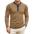 thumbnail image 1 of ZHOGXU Contrast Color Long Sleeve O Neck Button Base Layer Men's T Shirts Casual Top Outdoor Activities, 1 of 6