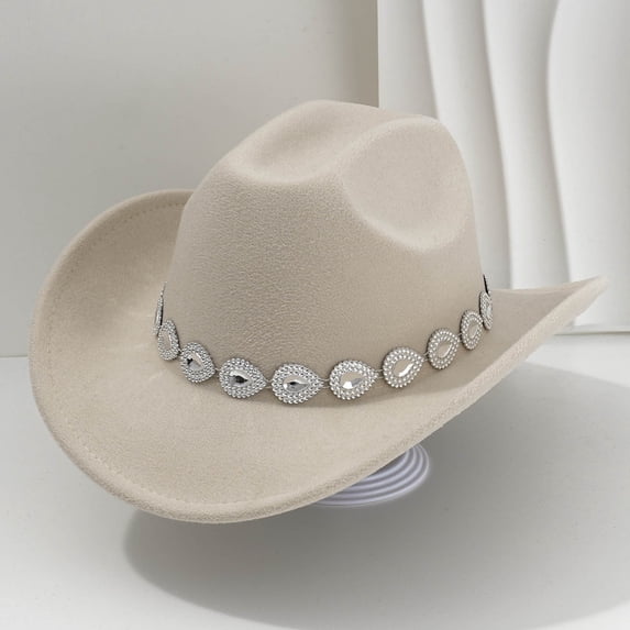 ZHOGXU Cowboy Hat For Men And Women With Rhinestone Design Stylish Wide Brim Caps For Country Dance Party Beige One Size