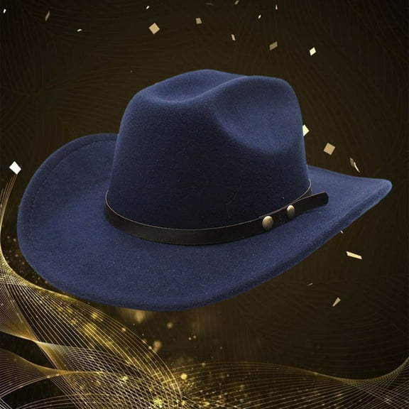 ZHOGXU Cowboy Hat For Men And Women With Decoration Ethnic Style Wide Brim Stylish Comfortable Caps For Country Dance Party Stage Performance Navy One Size