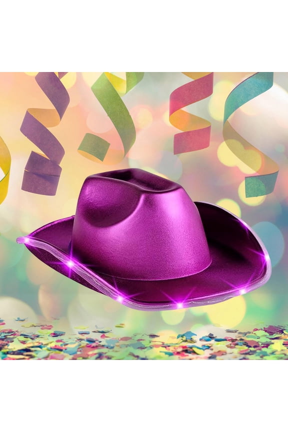 Cowboy Hat With Lights For Women Solid Color Wide Brim Stylish Comfortable Caps For Stage Performance Party Purple One Size